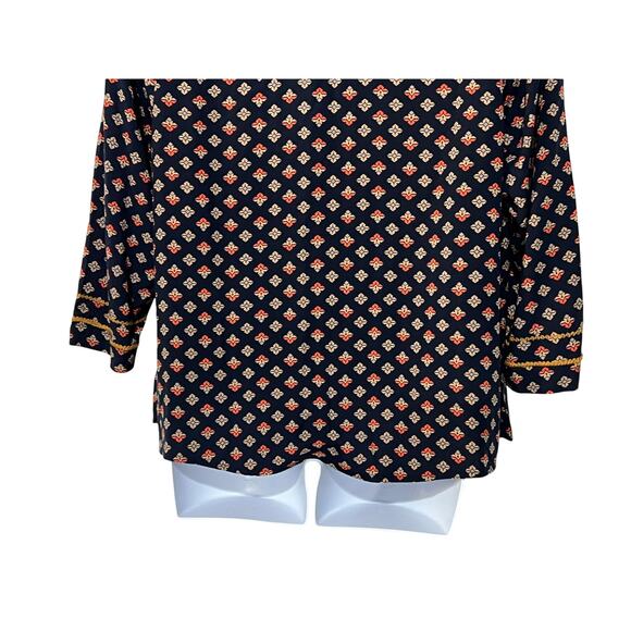 J. JILL WOMENS TOP PLUS SIZE 2X V-NECK POPOVER GEO PRINTED BOHO BLOUSE NAVY - Picture 7 of 11